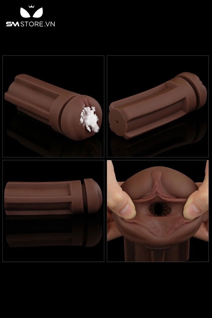 SMT1424 - Cốc thủ dâm âm đạo nâu chất liệu silicon dẻo dài 19.8cm