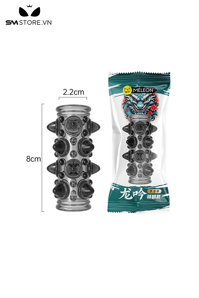 SMT884 - Bao cao su đôn dên khúc giữa có bi và gai dài 8cm màu đen