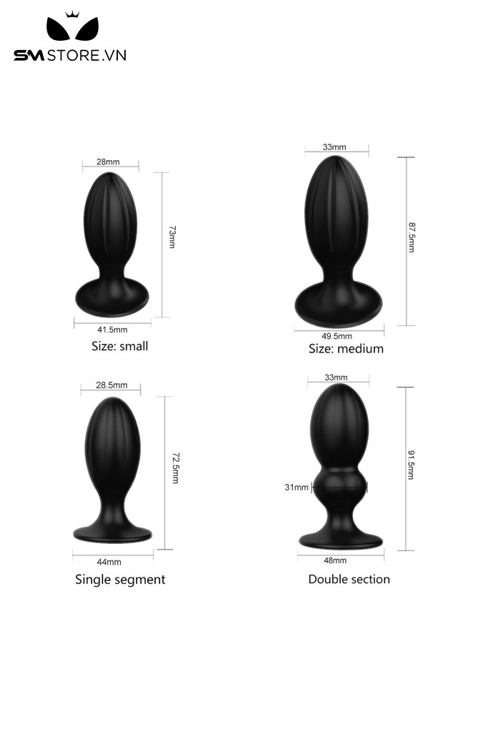 SMT2373 - Phích cắm hậu môn silicon mềm dẻo hình thoi có 4 kích cỡ