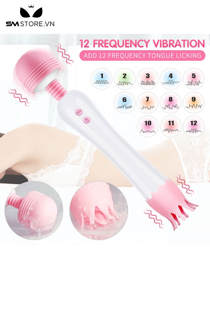 SMT467 - Chày rung đầu lưỡi vương miện silicon dài 17cm màu trắng