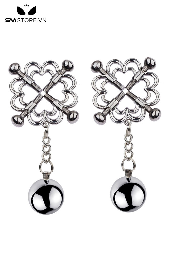 SMT2657 - Kẹp núm vú hoa anh đào mix kèm dây xích và quả bóng