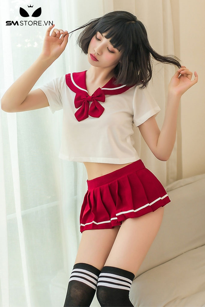 SMS034 - Bộ đồ ngủ cosplay nữ học sinh áo croptop với chân váy ngắn