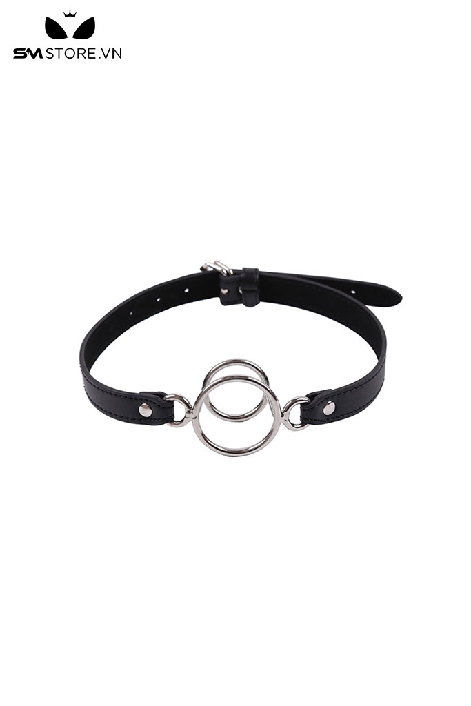 SMT589 - Ring gag da PU 2 vòng kim loại dài 60cm đường kính 4cm