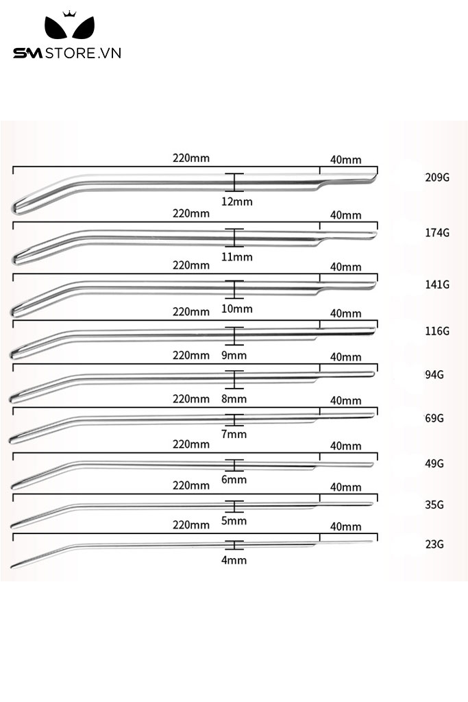 SMT2202 - Que niệu đạo sounding inox cao cấp không gỉ với 9 size