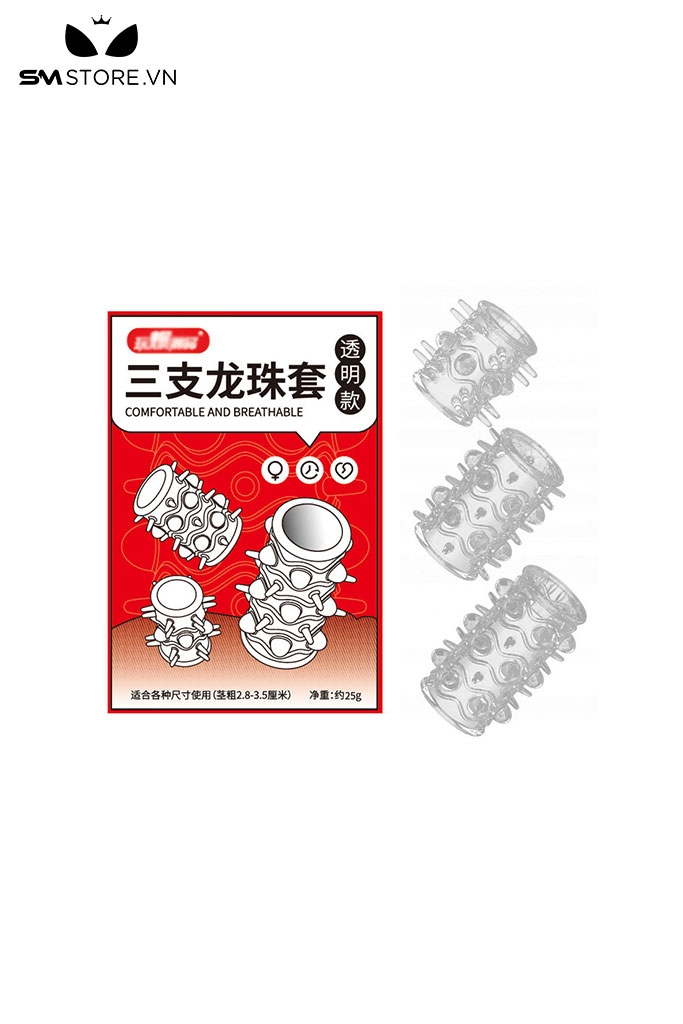 SMT714 - Combo 3 bao dương vật silicon có gai trong suốt dài 56mm