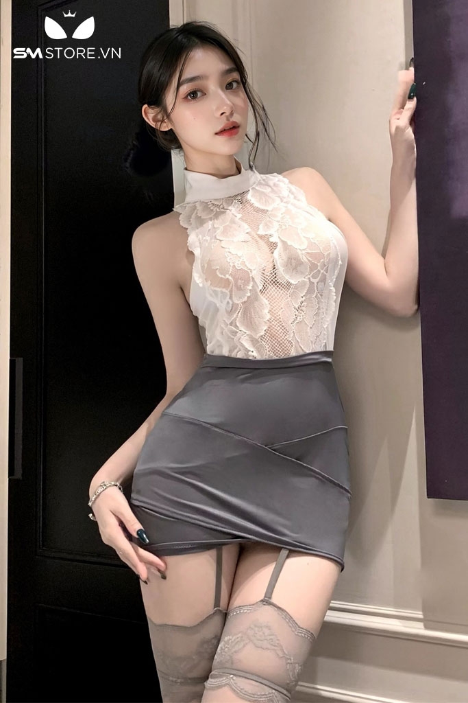 SMS562 - Set đồ ngủ cosplay thư ký với váy xuyên thấu ôm body