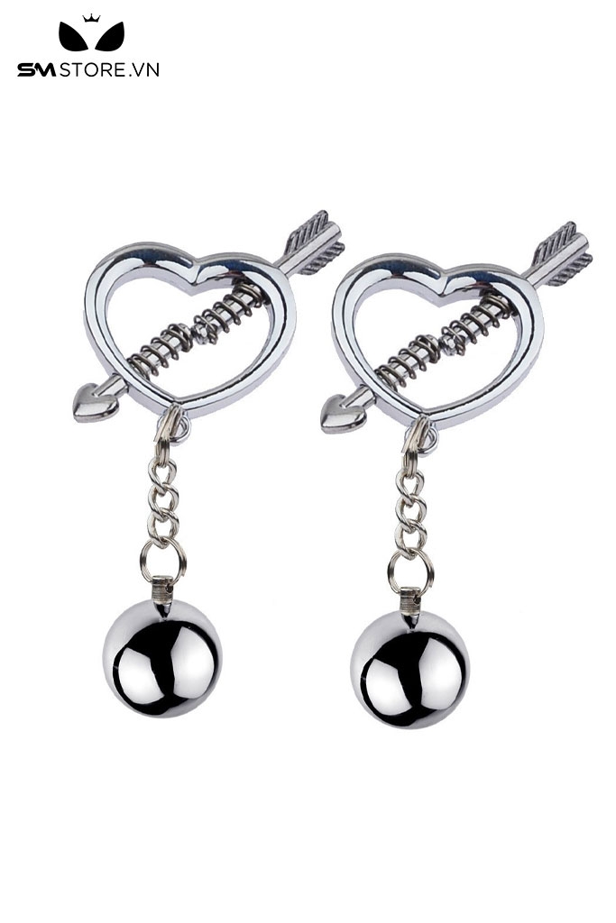 SMT2656 - Kẹp ngực hình trái tim kèm dây xích liền quả bóng
