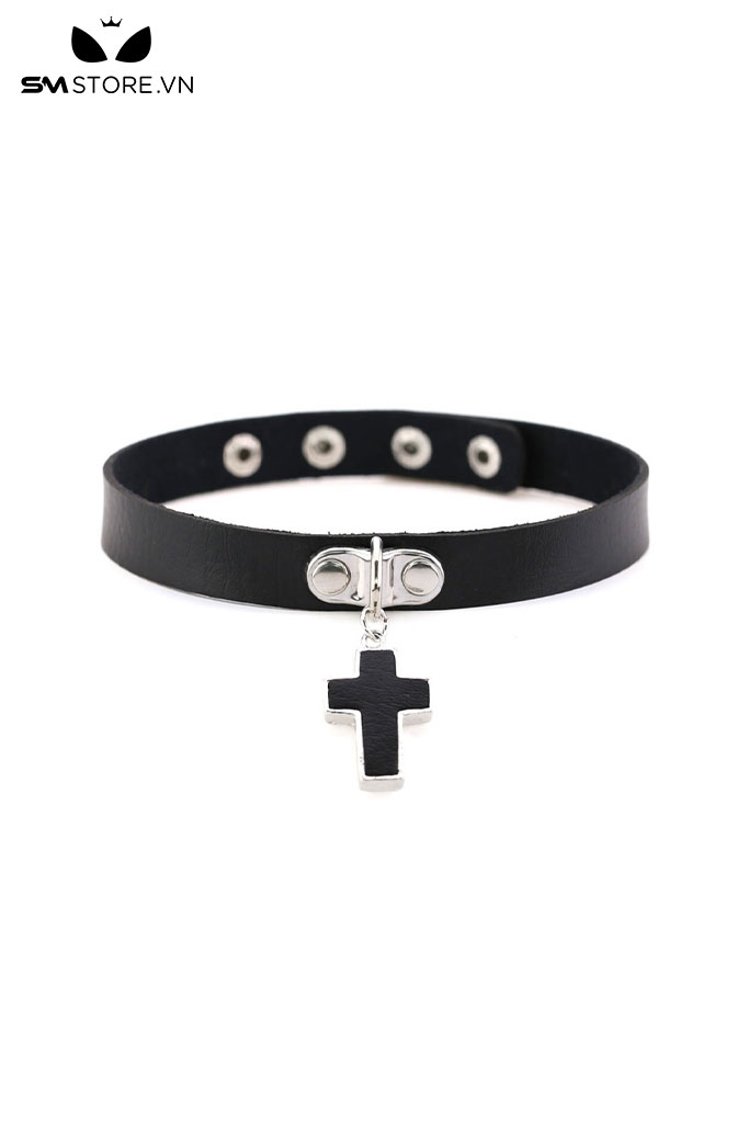 SMP120 - Vòng choker da PU hình chữ thập có thể tùy chỉnh màu đen