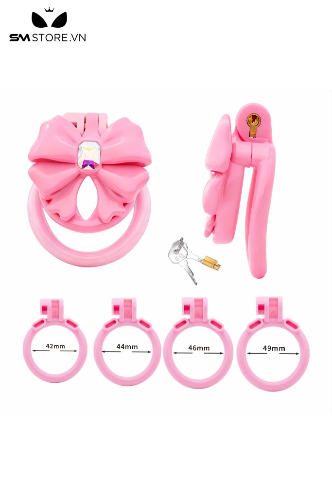 SMT2019 - Khóa dương vật nhựa hình cái nơ kèm 4 vòng đeo