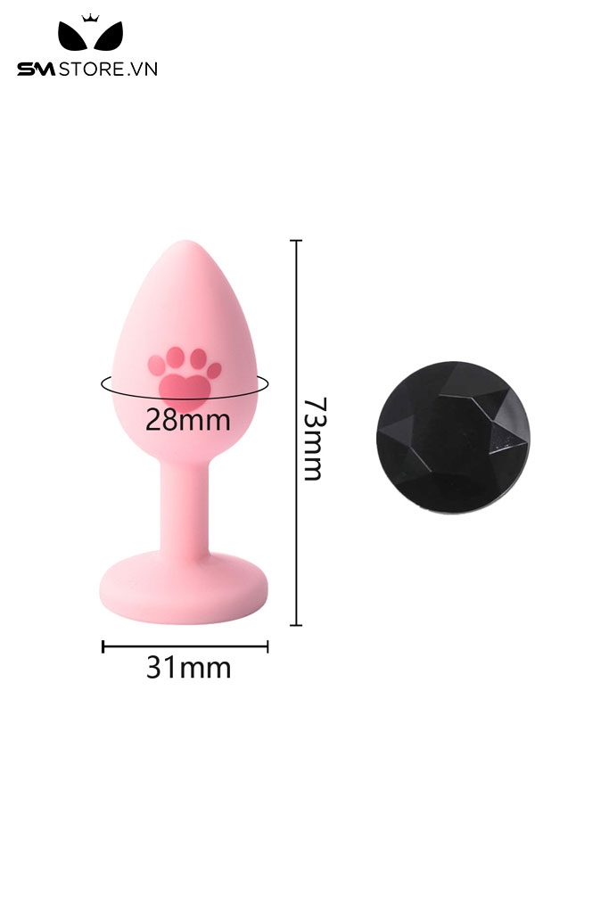 SMT1182 - Butt plug hậu môn silicon chân mèo dài 73mm gắn hạt ngọc
