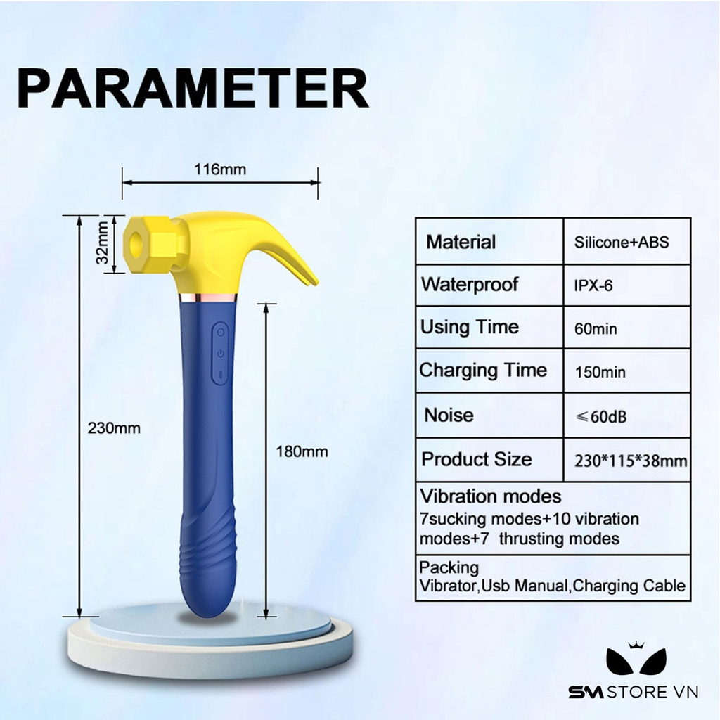 SMT1543 - Máy rung mút hút thụt silicon ngụy trang cây búa dài 23cm