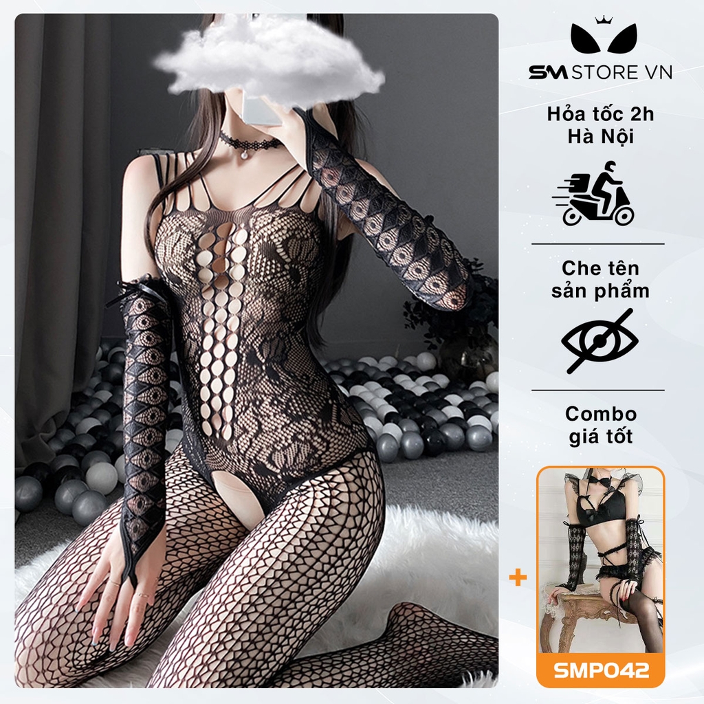 SMS159 - Bộ đồ ngủ ren lưới liền thân bodysuit hở đáy cực gợi cảm
