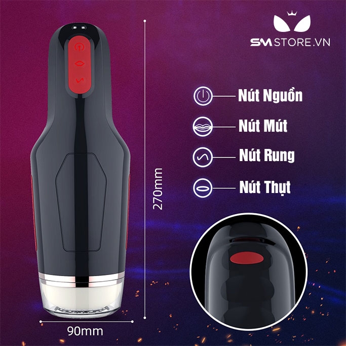 SMT539 - Máy thủ dâm silicon tự động co thắt dài 27cm màu đen