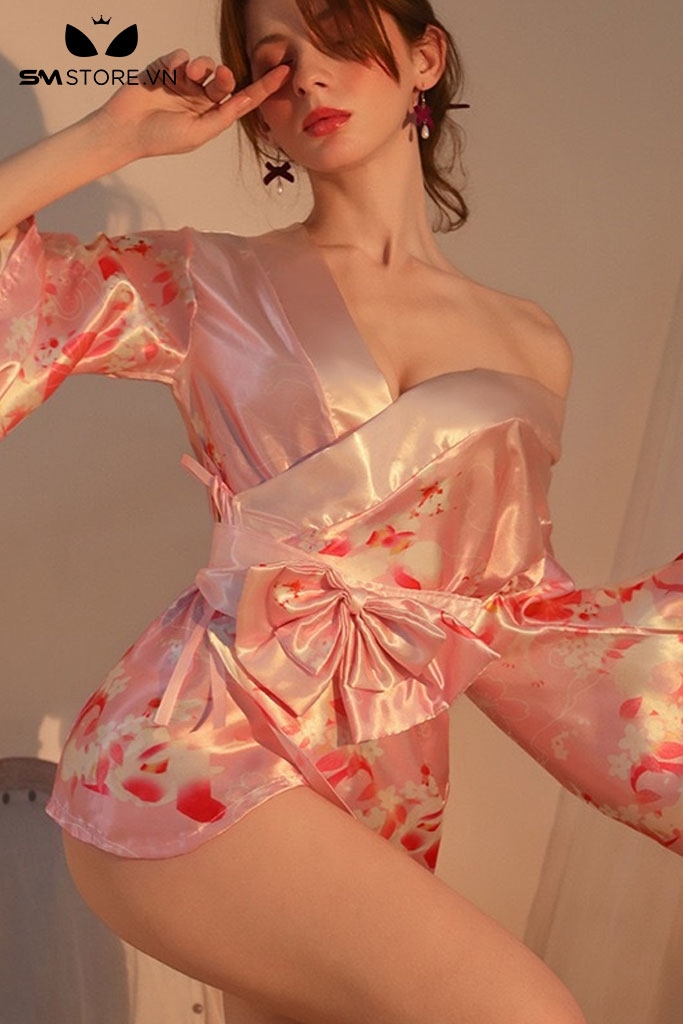 SMS704 - Đồ ngủ kimono Nhật Bản cực ngắn quyến rũ với cổ chữ V