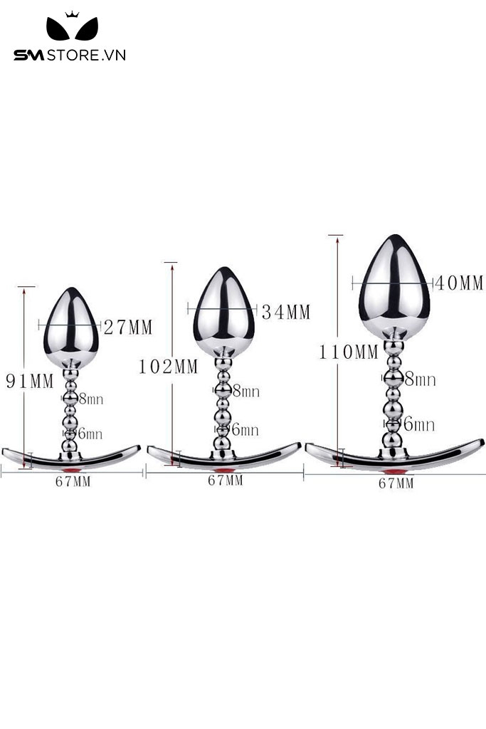 SMT2505 - Đồ chơi hậu môn anal bead inox đính kim cương có 3 size