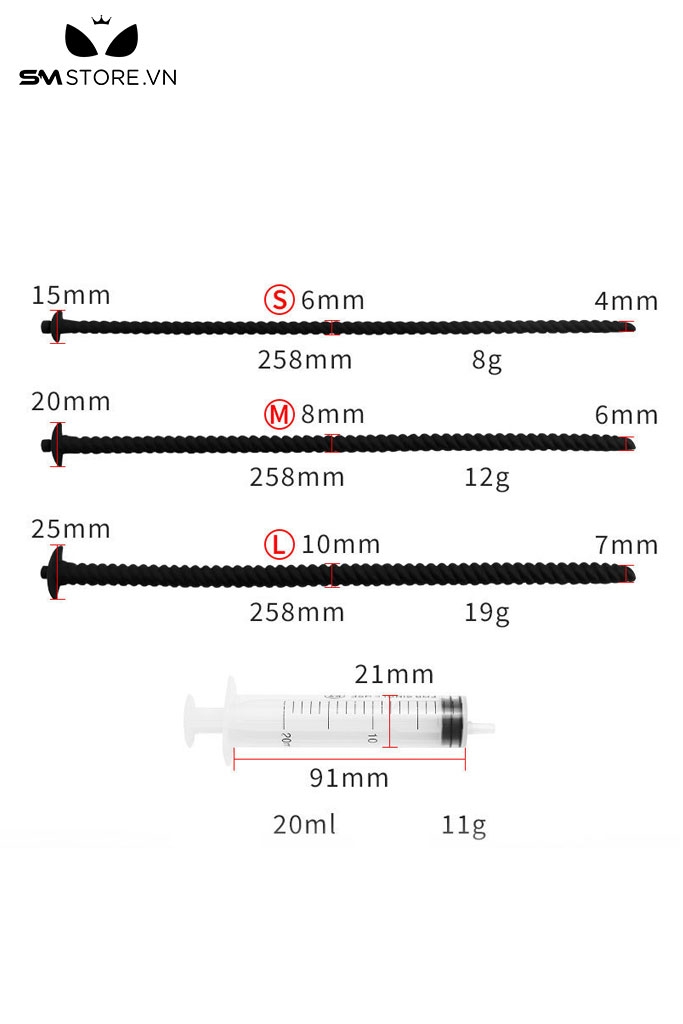 SMT2213 - Que niệu đạo sounding silicon có ống tiêm 3 size