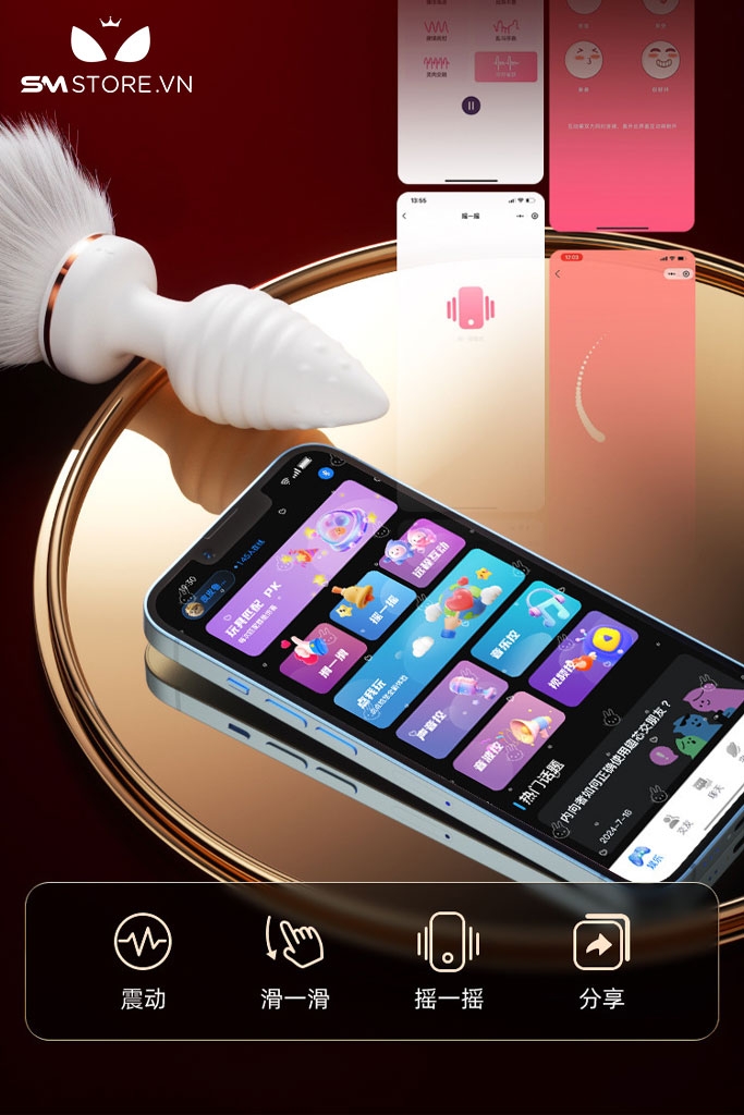 SMT1028 - Butt plug xoắn ốc gắn đuôi điều khiển từ xa qua APP