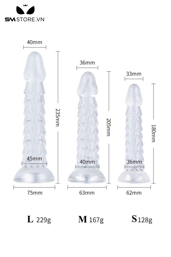 SMT2952 - Dương vật giả trong suốt vảy rồng silicon mềm dẻo