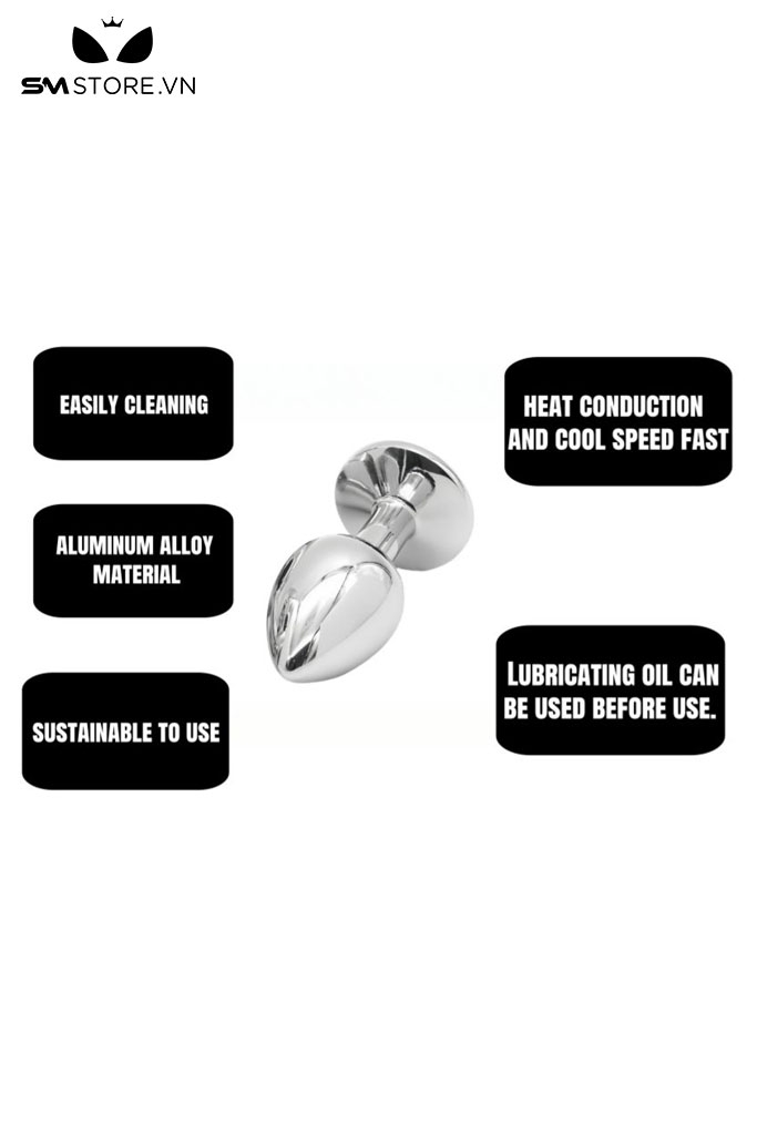 SMT200 - butt plug inox cắm hậu môn trơn đính kim cương lỗ 6 và 8mm