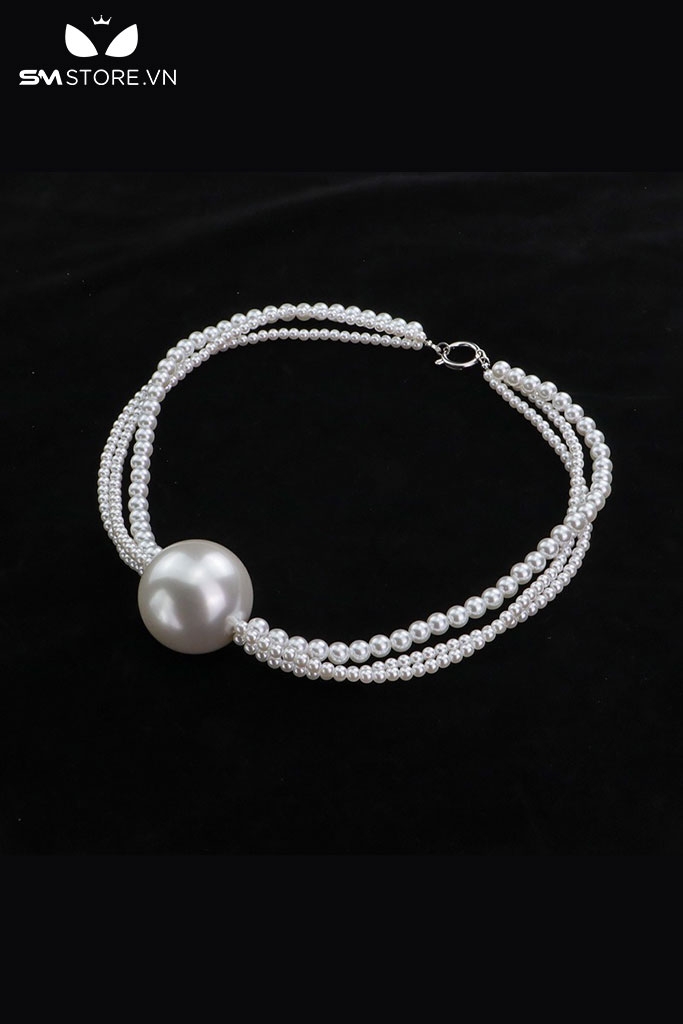 SMT1397 - Ball gag với dây ngọc trai trắng có đường kính 3 và 4cm