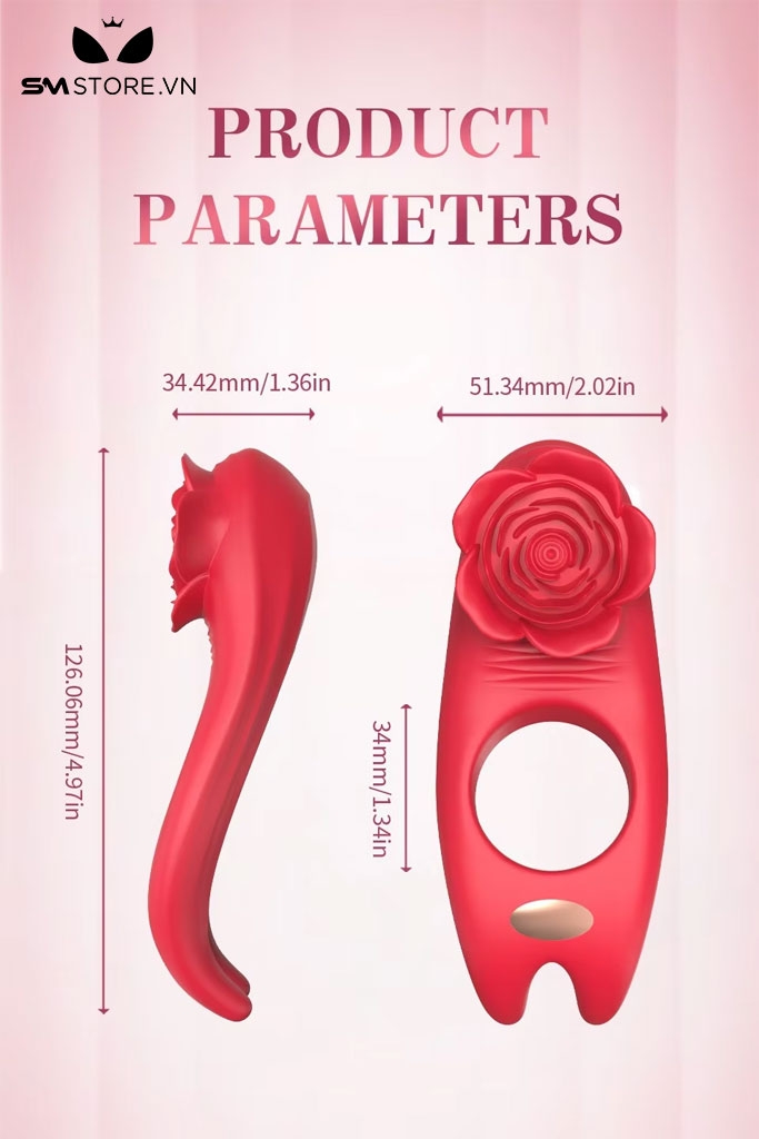 SMT2830 - Vòng rung tình yêu chống xuất tinh sớm hoa hồng dài 126mm