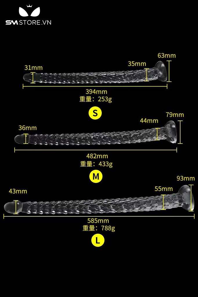 SMT2953 - Dương vật giả trong suốt vảy rồng có 3 kích thước