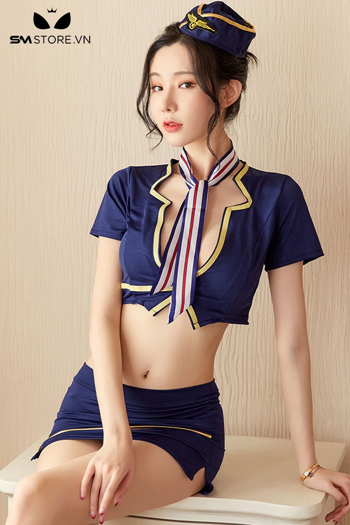 SMS440 - cosplay tiếp viên hàng không gồm áo croptop và chân váy