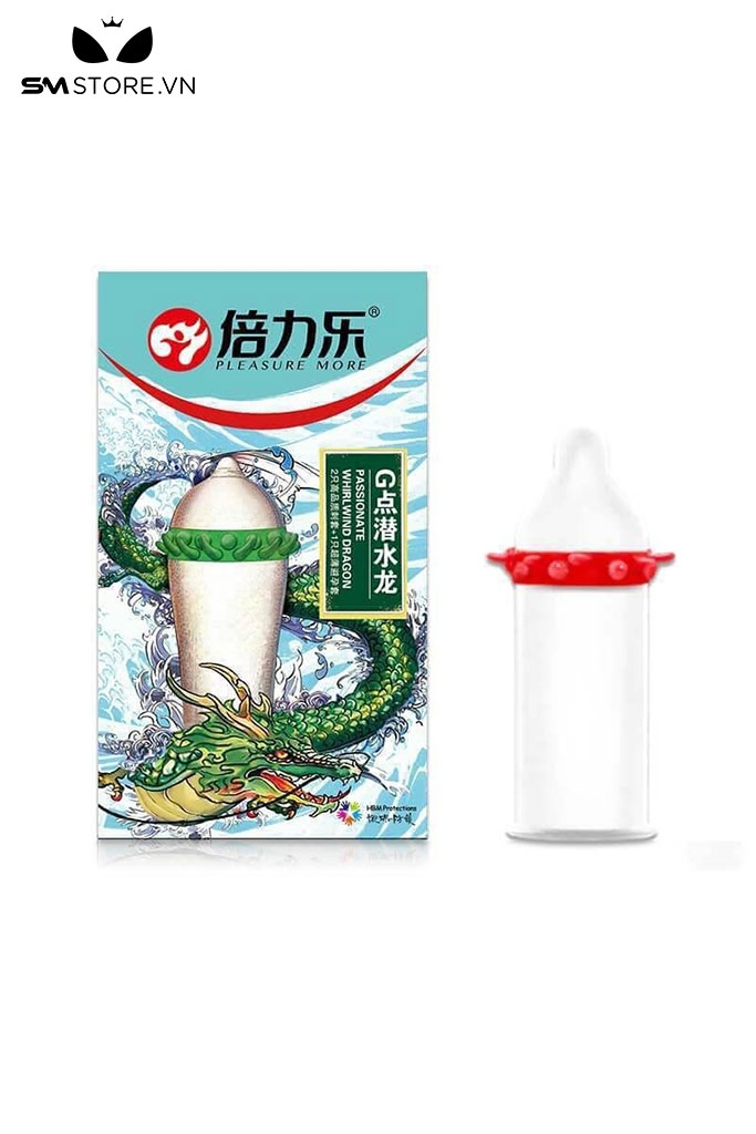 SMT452 - Bao cao su đầu rồng có gai chất liệu mủ cao su size 52mm