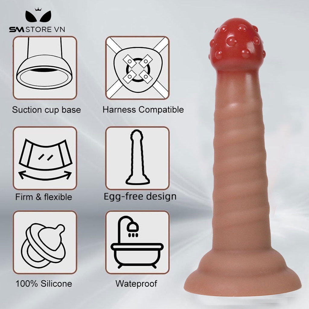SMT2389 - Dương vật giả silicon mềm đầu có bi và gắn tường dài 18cm