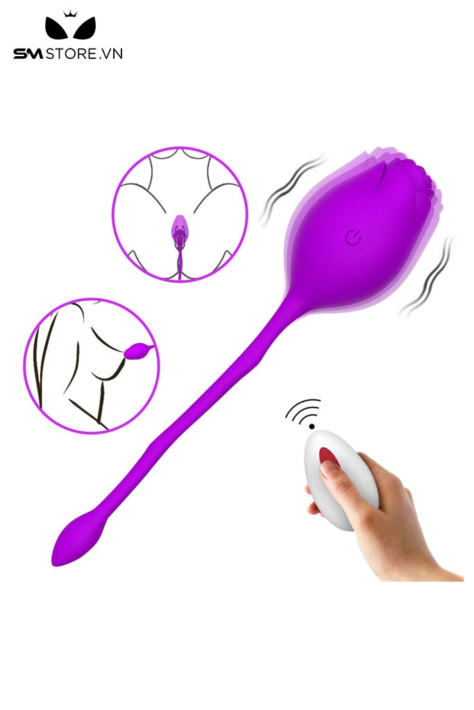 SMT1569 - Trứng rung 2 đầu hình hoa hồng điều khiển mini dài 19cm