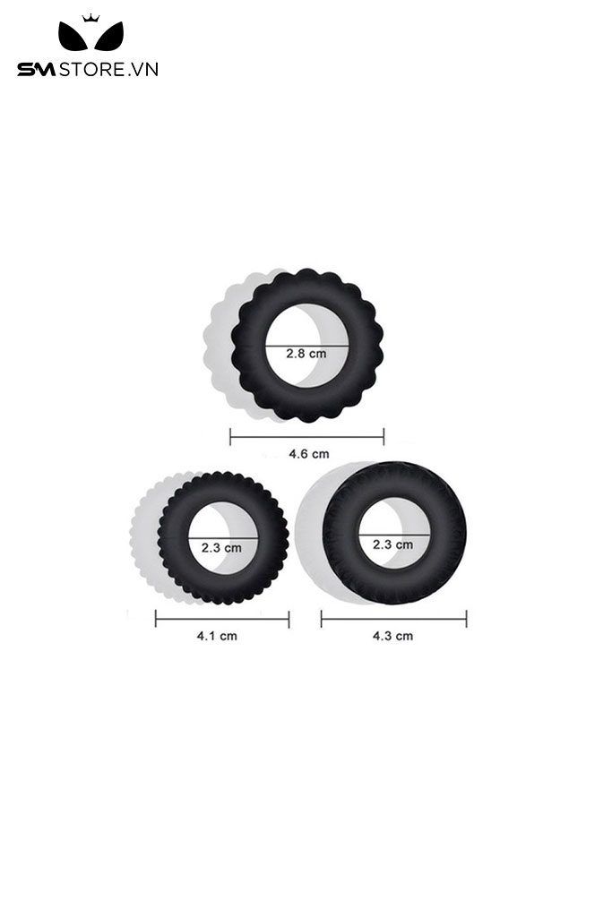 SMT630 - Bộ 3 vòng đeo dương vật cao su màu đen đường kính 23mm