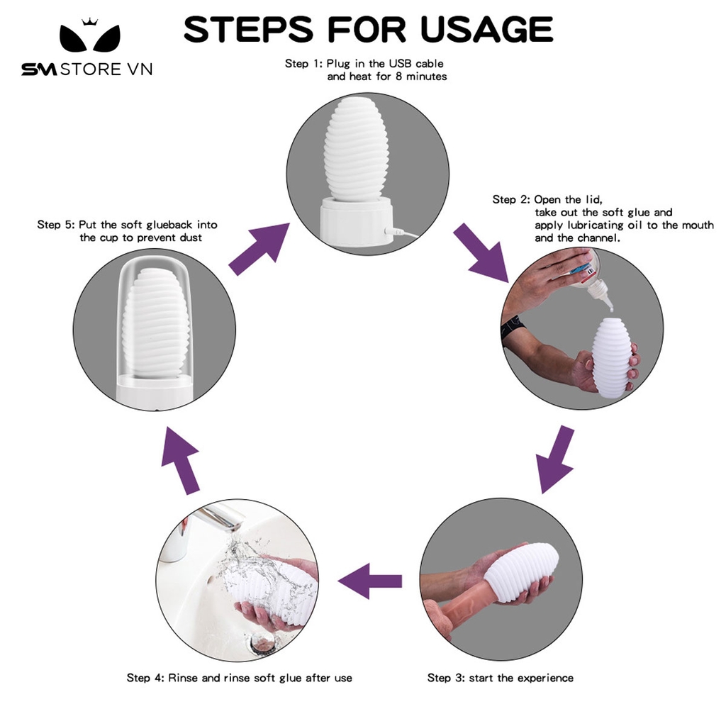SMT1392 - Cốc thủ dâm silicon xoắn ốc có chế độ sưởi ấm dùng sạc