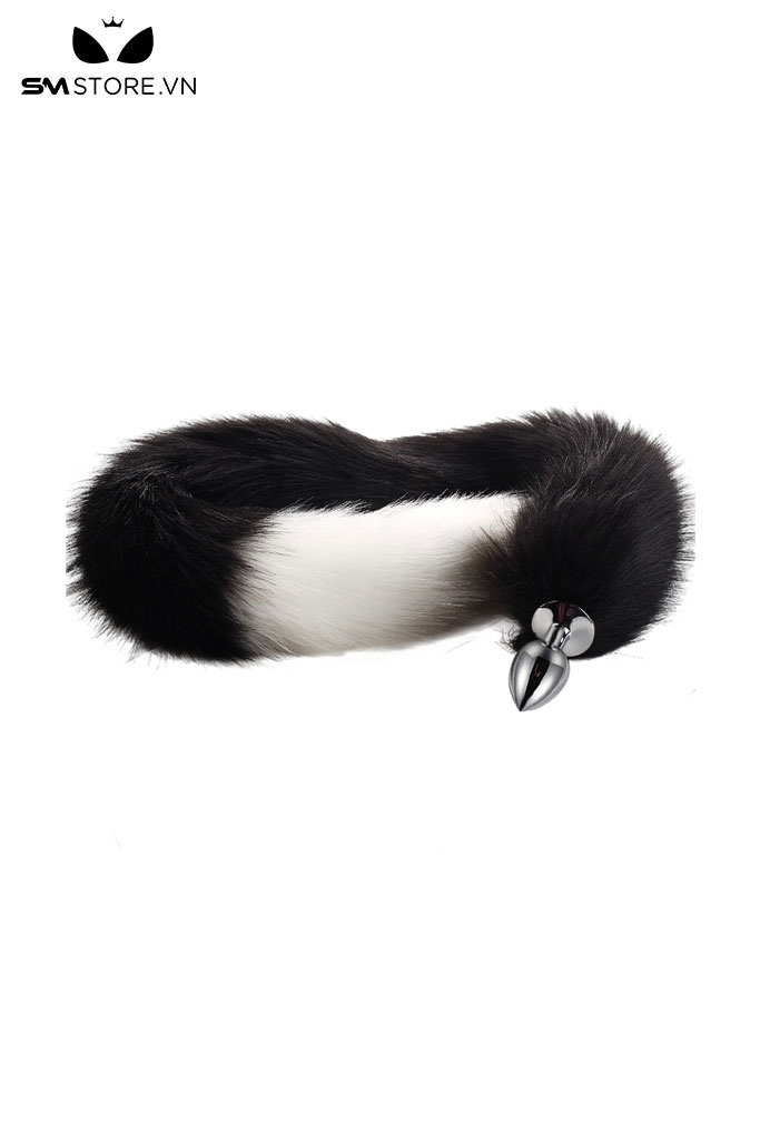 SMT041 - butt plug hình thoi gắn đuôi cáo 2 màu đen trắng dài 78 cm