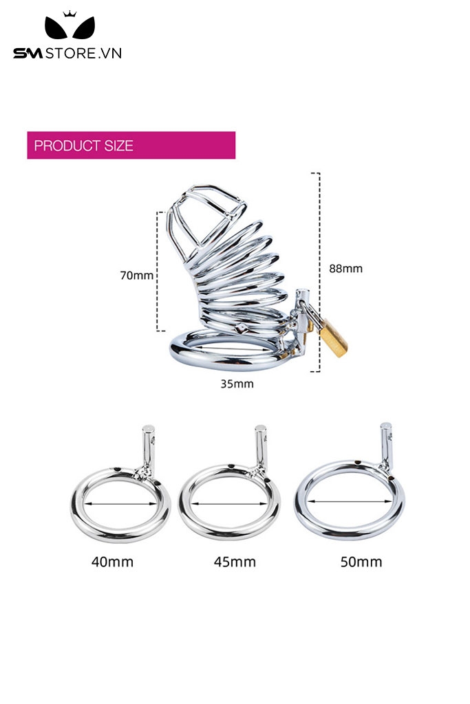 SMT863 - Khóa dương vật thép không gỉ dạng lồng 7 vòng