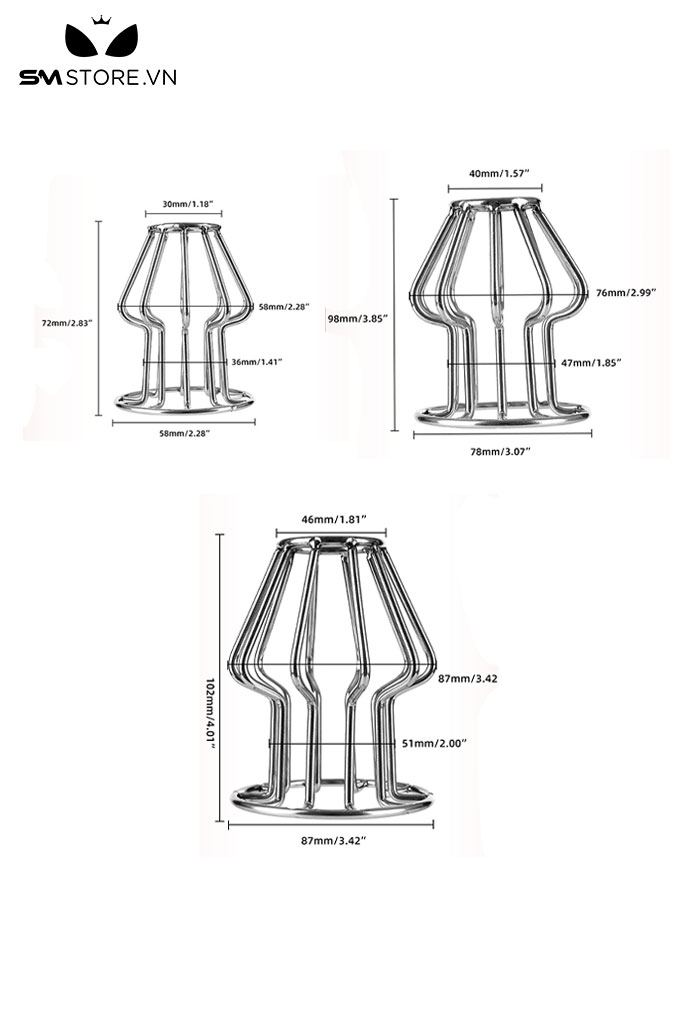 SMT910 - Butt plug kim loại lỗ rỗng với 3 kích cỡ khác nhau