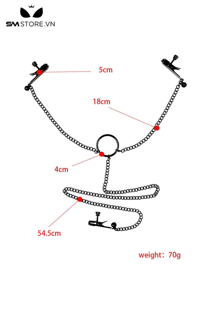 SMT1557 - Kẹp môi âm vật và núm vú kim loại 3 đầu gắn chuông