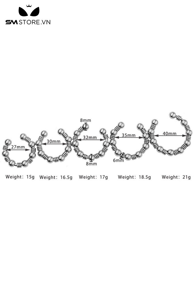 SMT2845 - Vòng đeo đầu khấc có bi chất liệu inox cao cấp và 5 size