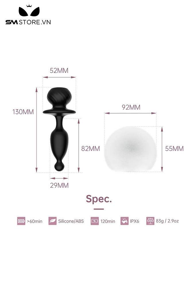 SMT1058 - Máy rung hậu môn silicon có đuôi không giới hạn khoảng cách