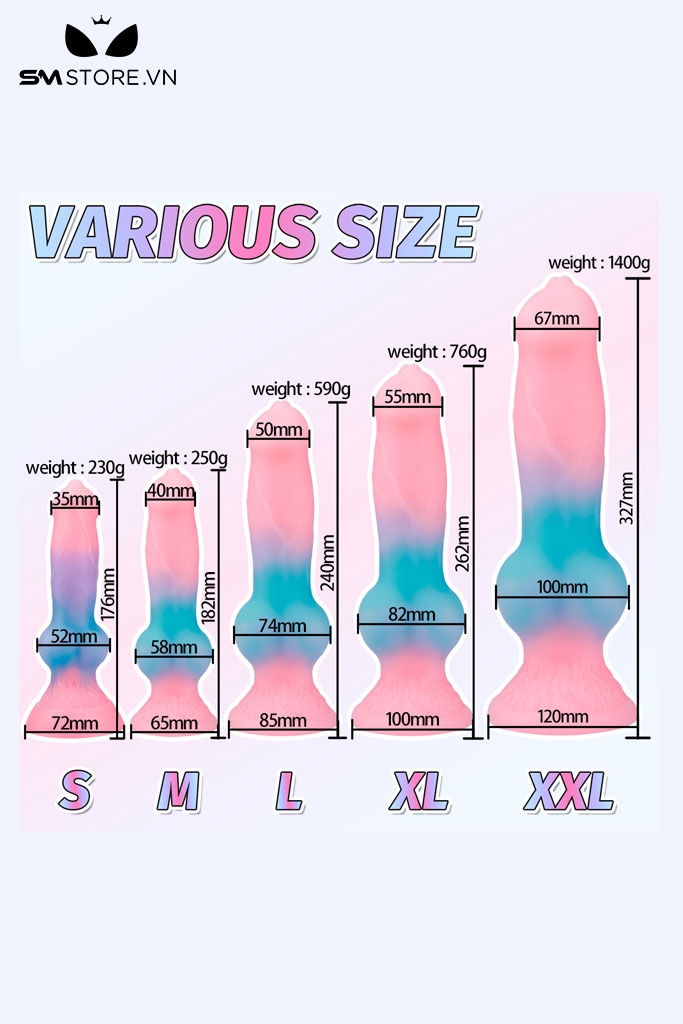 SMT2168 - Dương vật giả phát sáng silicon có 5 size đế dính tường