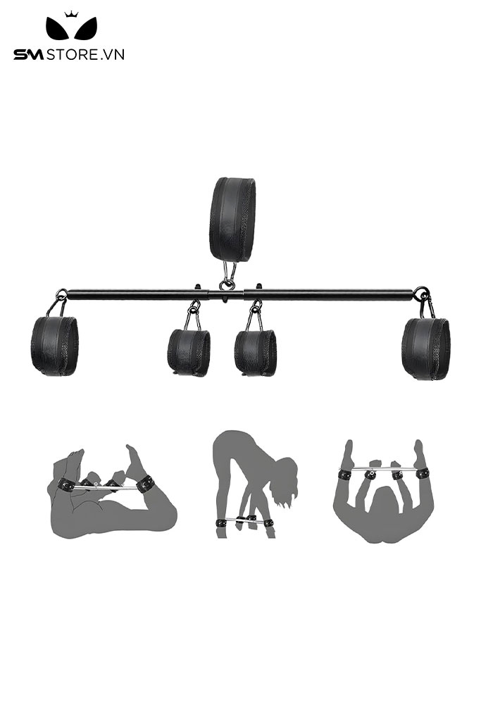 SMT603 - Bộ cố định tư thế SM trói tay chân cổ dài 84cm màu đen