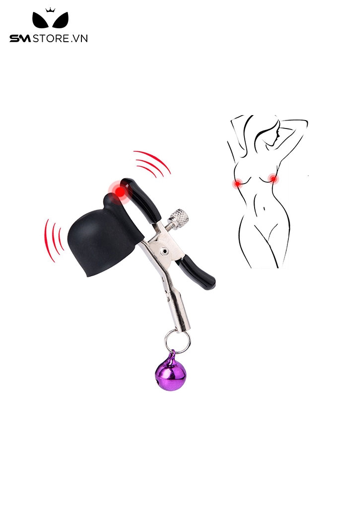 SMT1171 - Kẹp núm vú rung kim loại gắn chuông tím dài 80mm