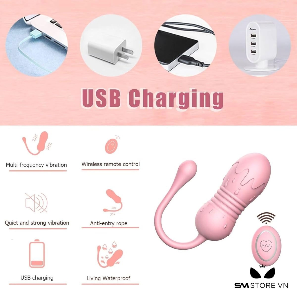 SMT526 - Trứng rung silicon điều khiển từ xa màu hồng dài 19.3cm