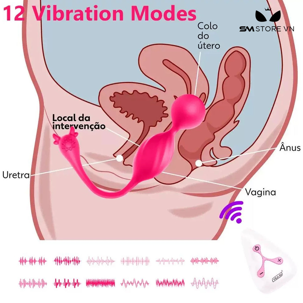 SMT2455 - Bóng tập kegel silicon có 12 chế độ rung kèm sốc điện
