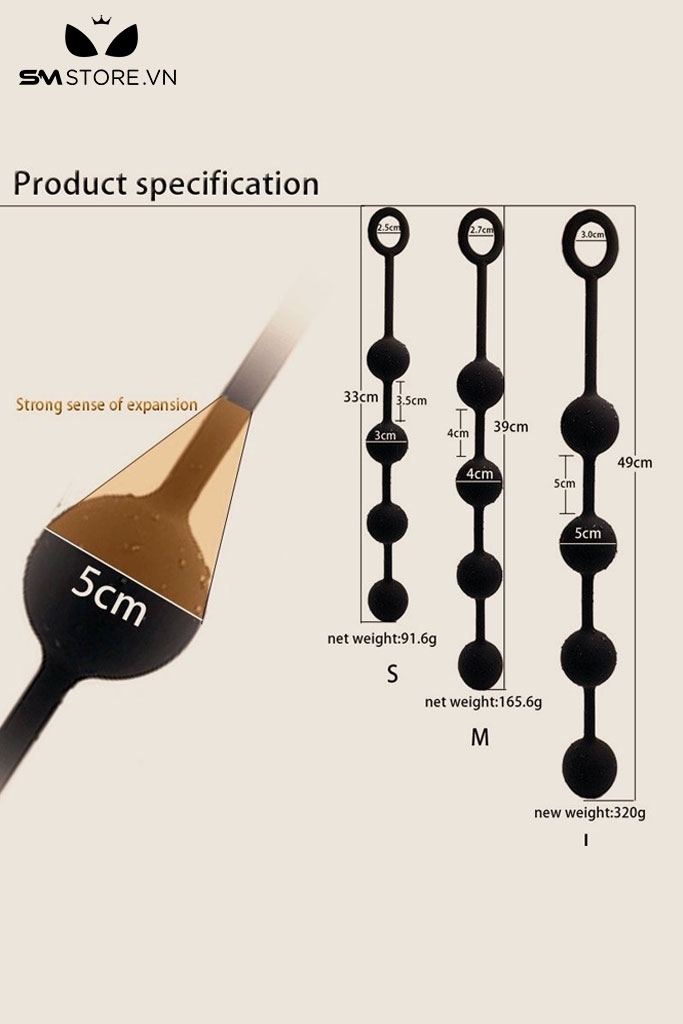 SMT1562 - Đồ chơi hậu môn anal bead đen làm bằng silicon có 3 size