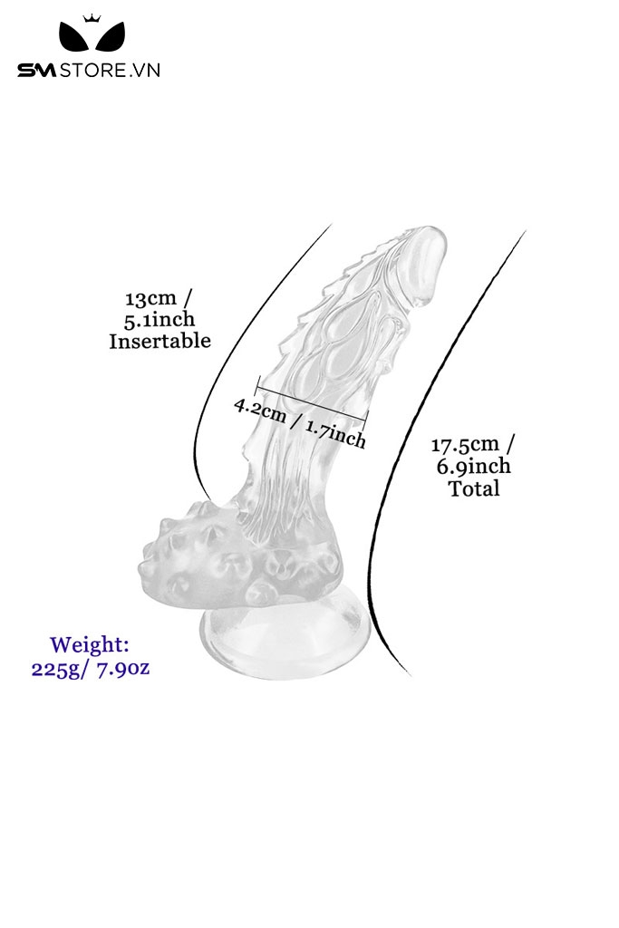 SMT2669 - Dương vật giả silicon mềm trong suốt có gai ở bìu dài 24cm