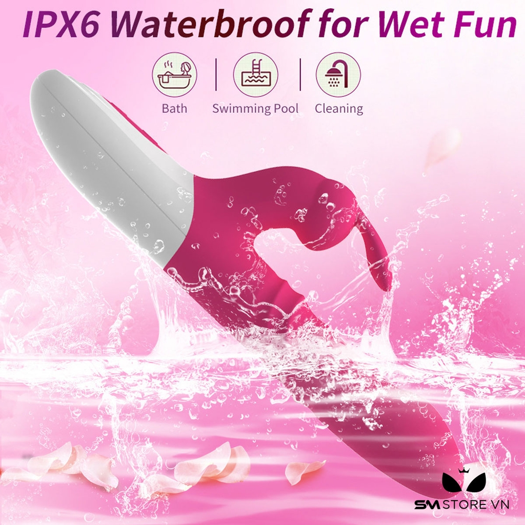 SMT2351 - Dương vật giả rung xoay thụt tai thỏ có hạt dài 23.5cm