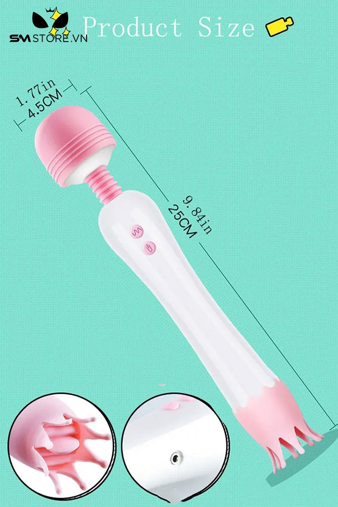 SMT467 - Chày rung đầu lưỡi vương miện silicon dài 17cm màu trắng