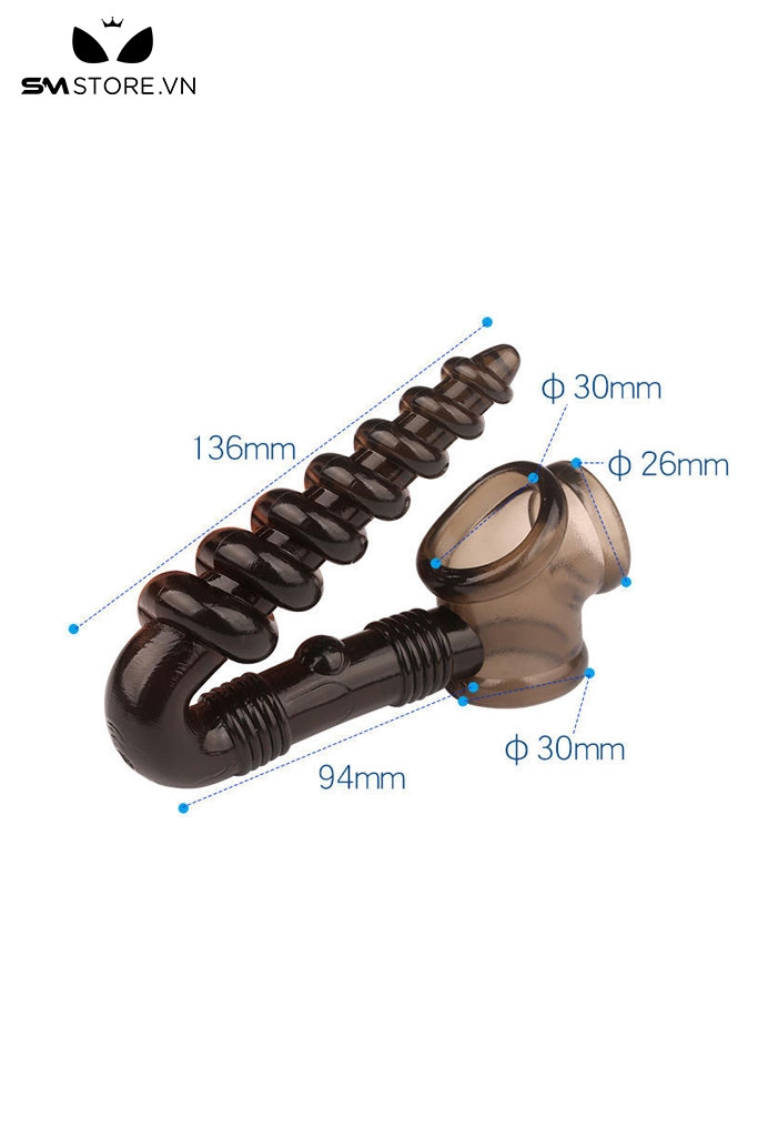 SMT2312 - Vòng đeo dương vật trong suốt silicon mix phích cắm hậu môn