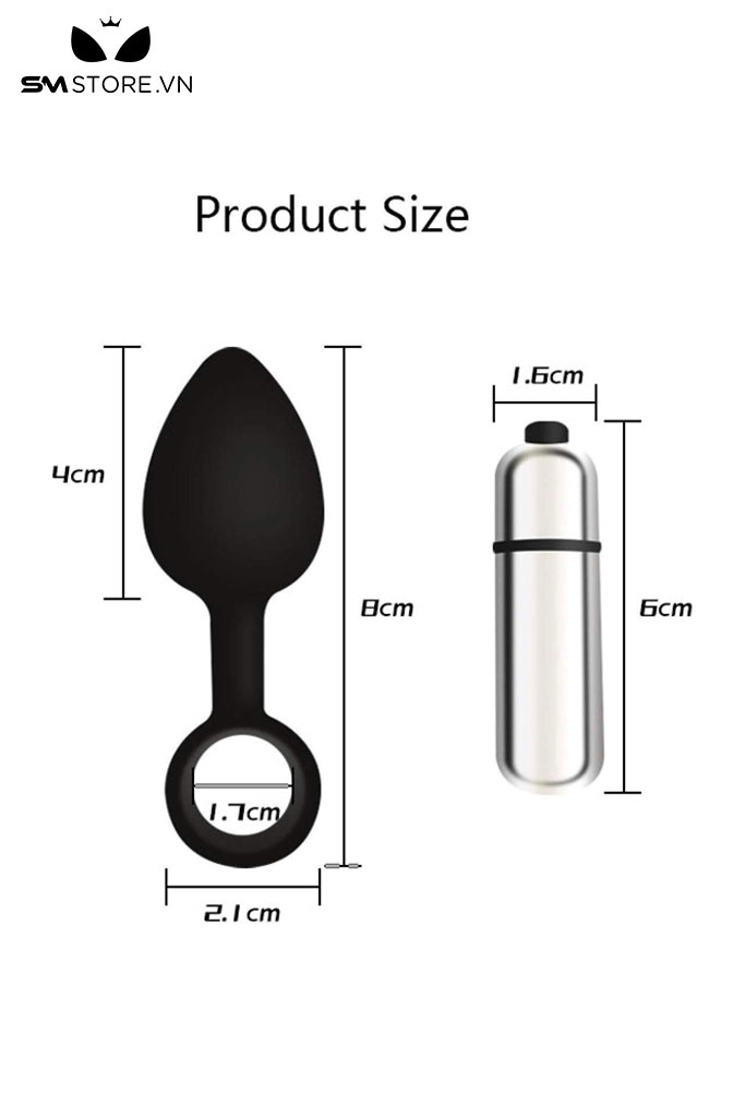 SMT1689 - Anal plug silicon hậu môn dài 8cm mix thanh rung mini