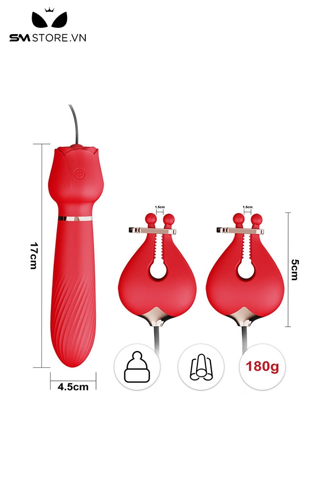 SMT1165 - Kẹp núm vú mix gậy massage silicon có 10 chế độ rung